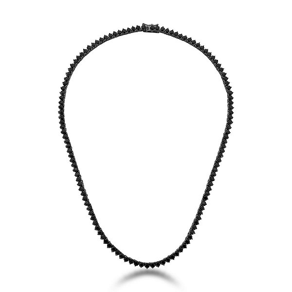 COLAR RIVIERA COM ZIRCÔNIAS REDONDAS BANHADO A RODIO NEGRO - TAM. 40