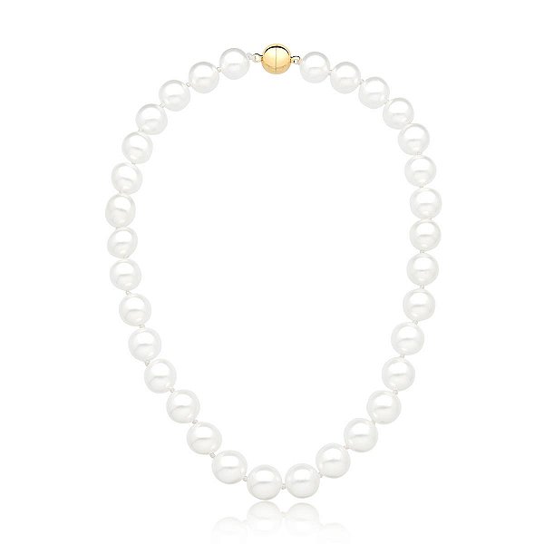 COLAR COM PÉROLAS SHELL DISPERSAS BANHADO A OURO - TAM 45