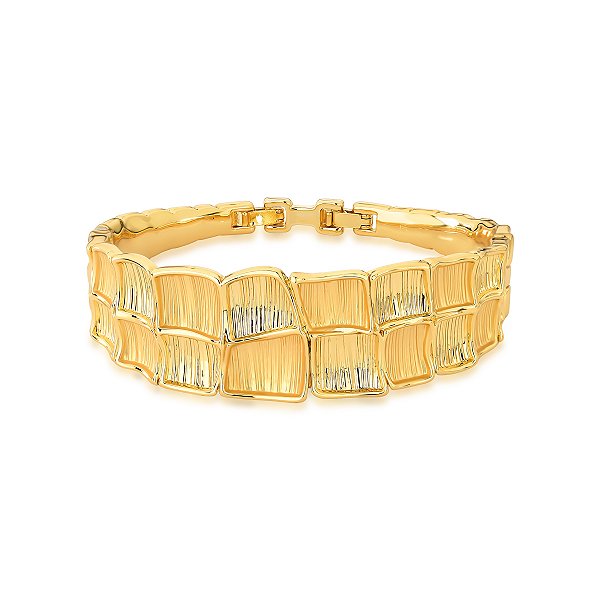 BRACELETE TEXTURIZADO CURVO ACETINADO BANHADO A OURO