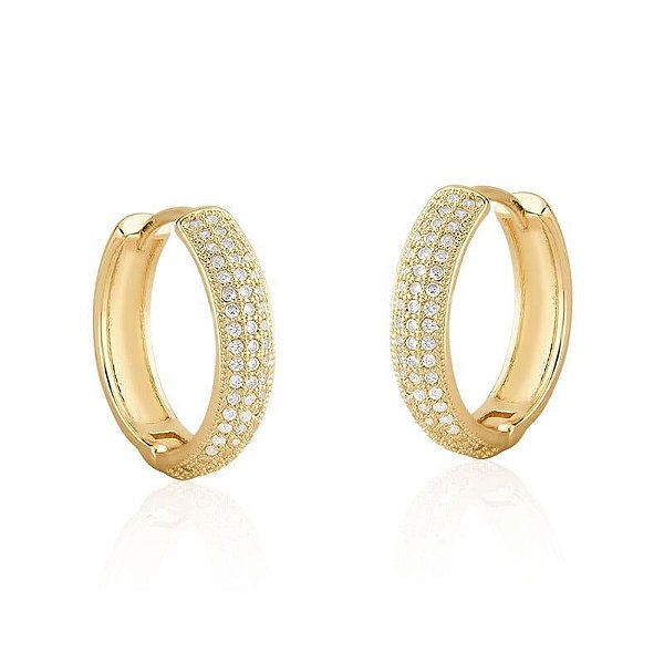 BRINCO ARGOLA COM ZIRCÔNIAS BRANCAS BANHADO A OURO