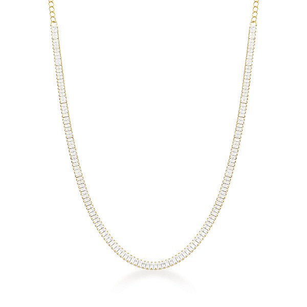 COLAR CHOKER PEDRA RETANGULAR 2 GARRA 4MM BANHADO A OURO - TAM 35
