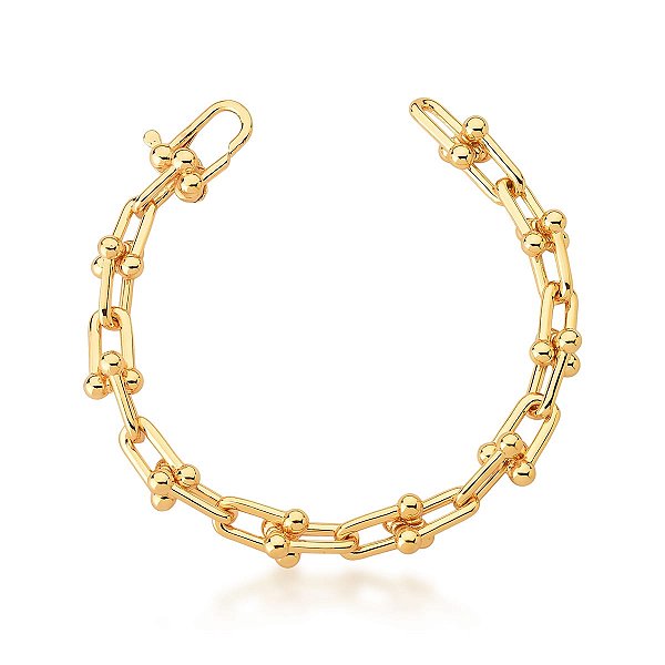 PULSEIRA MALEAVEL LISO ELO BOLINHA BANHADO A OURO - TAM 20