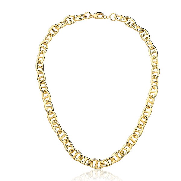 COLAR COM ELOS DE LACRES LISOS BANHADO A OURO - TAM 45