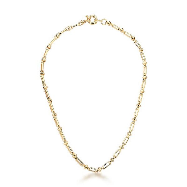 COLAR EM ELOS RETANGULARES LISOS BANHADO A OURO - TAM 40