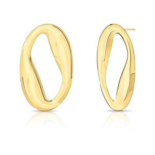 BRINCO OVAL CURVO E VAZADO BANHADO A OURO