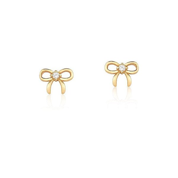 BRINCO DE LAÇO VAZADO COM ZIRCÔNIA BANHADO A OURO