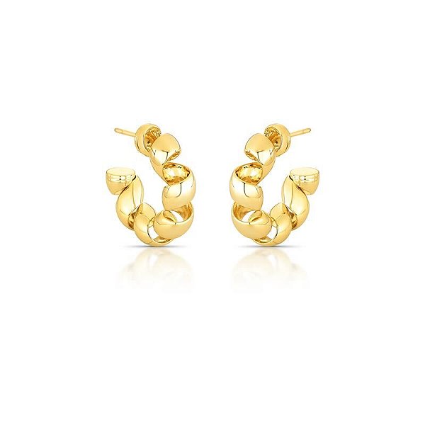 BRINCO MEIA ARGOLA TRANÇADA VAZADA BANHADO A OURO