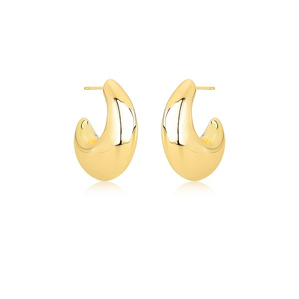 BRINCO MEIA ARGOLA LISO ABAULADO CURVO OVAL BANHADO A OURO