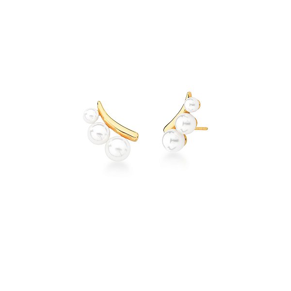 BRINCO EAR CUFF 3 PEROLA SHELL 1 COLUNA CURVO BANHADO A OURO