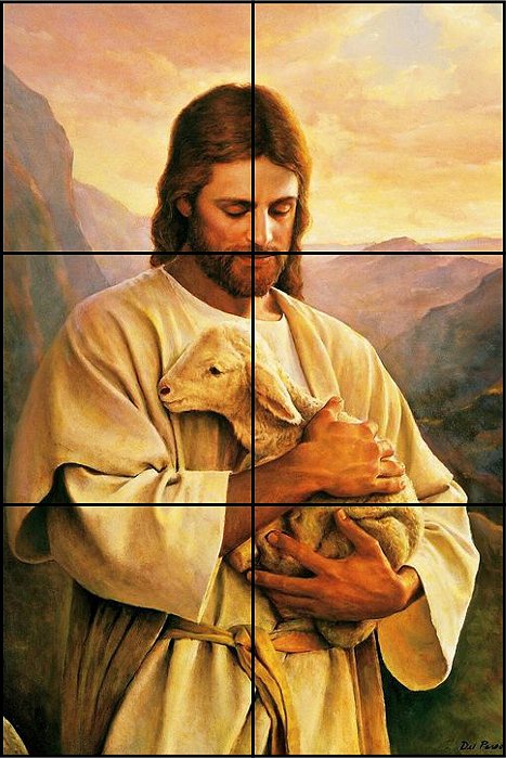 Painel Mosaico Jesus O Pastor que Cuida Arte Sacra 40x60cm - 100% Azulejo Personalizado Para Casas Capelas Igrejas Templos