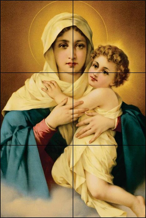 Painel Mosaico Mãe Rainha de Schoenstatt Arte Sacra 40x60cm - 100% Azulejo Personalizado Para Casas Capelas Igrejas Templos