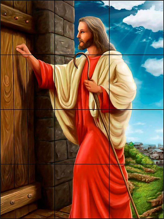 Painel Mosaico Católico Jesus Batendo na Porta Arte Sacra 60X80Cm 100% Azulejo Personalizado