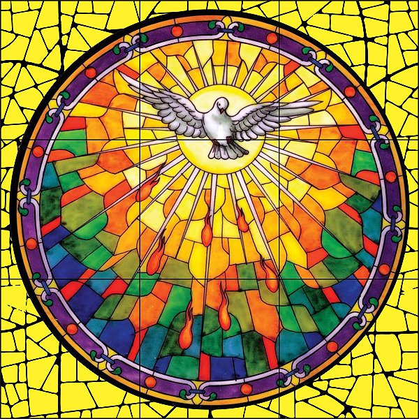Painel Mosaico Católico Divino Espírito Santo Estilo Vitral Arte Sacra 60X60Cm 100% Azulejo Personalizado