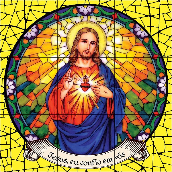 SAGRADO CORAÇÃO DE JESUS ESTILO VITRAL 60x60cm - 100% AZULEJO
