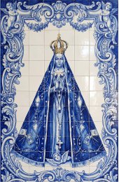 Painel Mosaico Nossa Senhora Aparecida Arte Sacra 160x240cm - 100% Azulejo Personalizado Para Casas Capelas Igrejas Templos