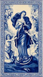 Painel Mosaico Nossa Senhora Desatadora dos Nós estilo Português Arte Sacra 800x140cm - 100% Azulejo Personalizado Para Casas Capelas Igrejas Templos