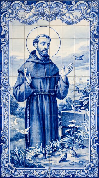 Painel Mosaico São Francisco estilo Português Arte Sacra 160x280cm - 100% Azulejo Personalizado Para Casas Capelas Igrejas Templos