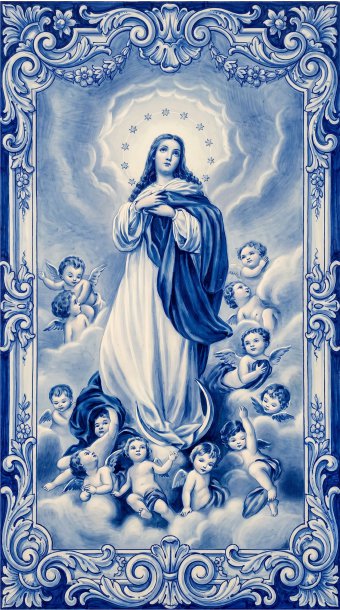 Painel Mosaico N. Sra da Conceição estilo Português Arte Sacra 120x200cm - 100% Azulejo Personalizado Para Casas Capelas Igrejas Templos