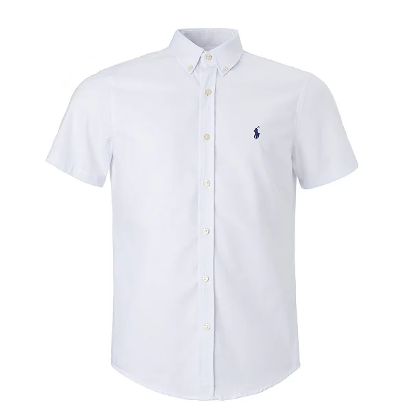 Camisa Ralph Lauren Masculina Custom fit Oxford Manga Curta Cor Branca