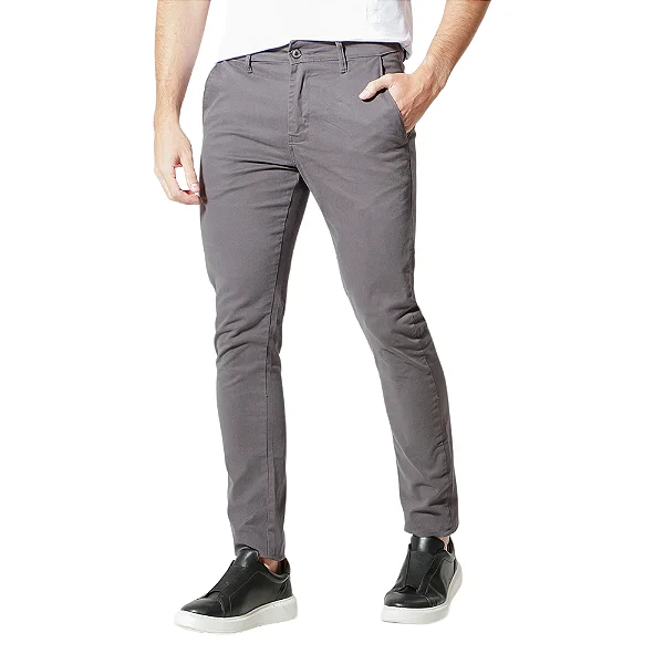 Calça Tommy Hilfiger De Sarja Chino Stretch Slim Fit Cor Cinza