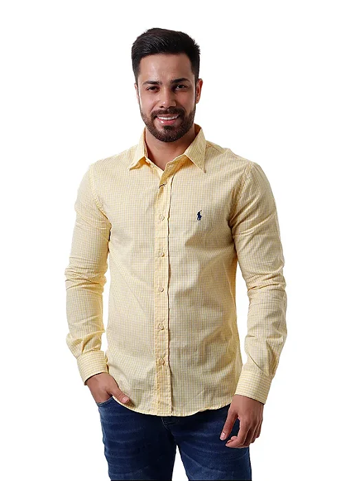 Camisa Ralph Lauren Masculina Custom Fit Quadriculada Amarela