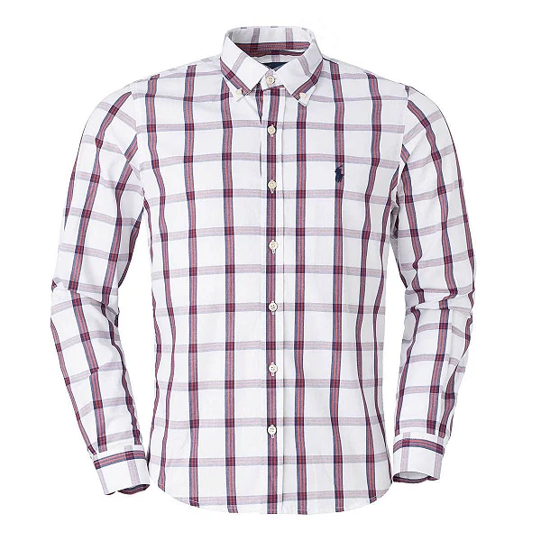 Camisa Ralph Lauren Masculina Algodão Xadrez Cor Branca Vermelha