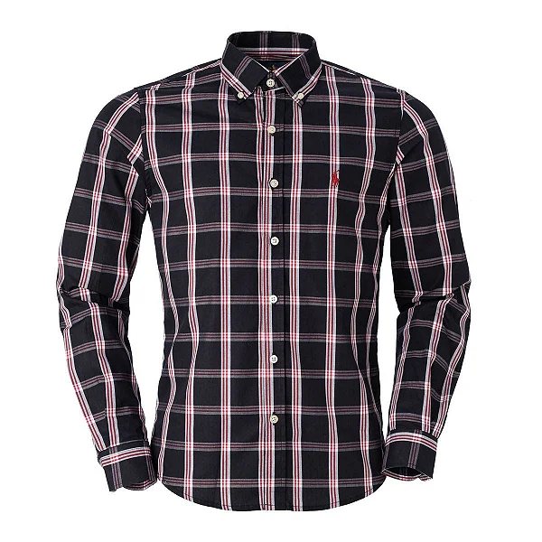 Camisa Ralph Lauren Masculina Algodão Xadrez Cor Preta Vermelha