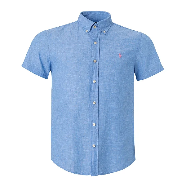 Camisa Ralph Lauren Masculina Linho Manga Curta Cor Azul Claro