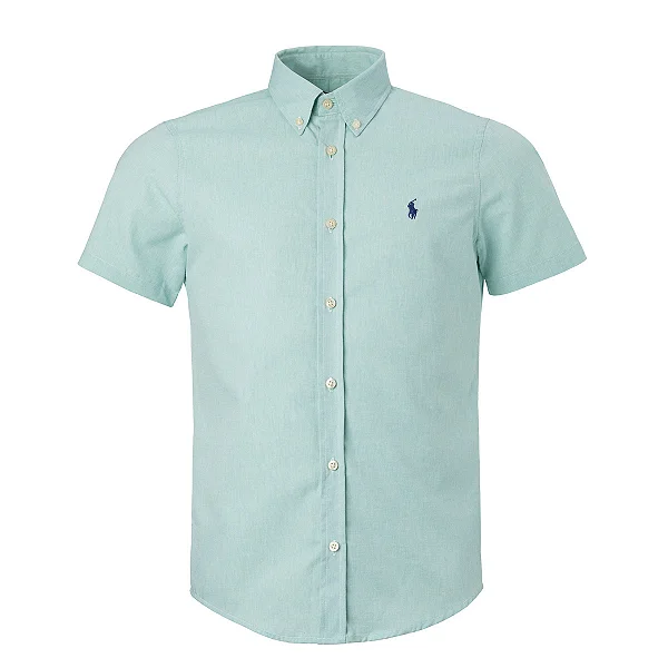 Camisa Ralph Lauren Masculina Custom fit Oxford Manga Curta Cor Menta