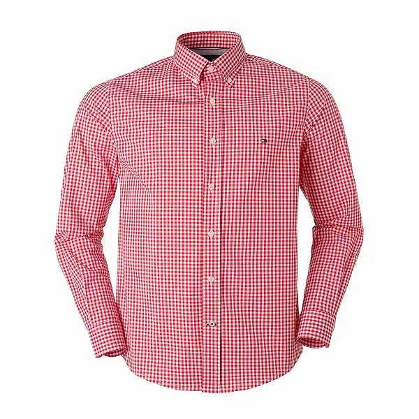 Camisa Tommy Hilfiger Masculina Xadrez Ginghan Branca/Vermelha