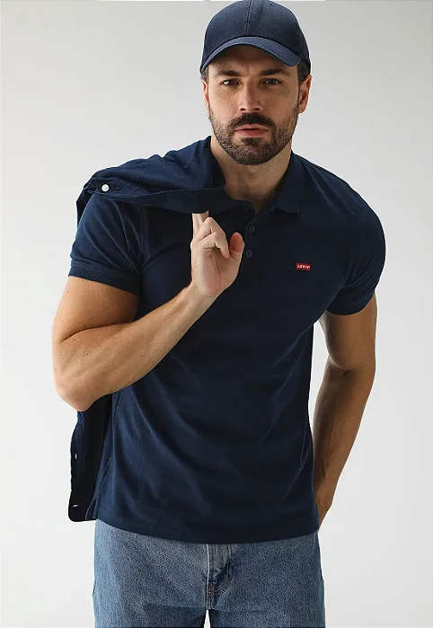 Camisa Polo Levis Reta Logo Azul-Marinho
