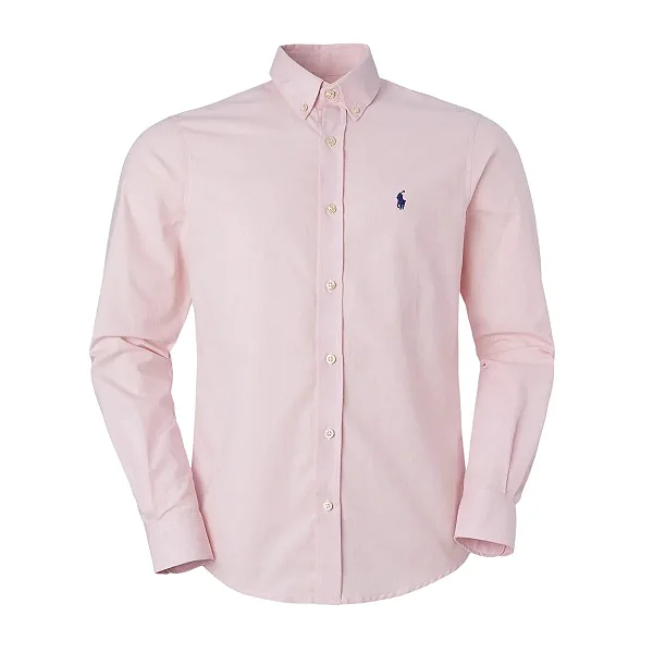 Camisa Ralph Lauren Masculina Custom Fit Oxford Rosa Claro