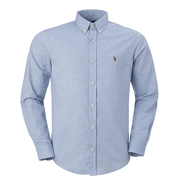 Camisa Ralph Lauren Masculina Custom Fit Oxford Cor Azul Clara