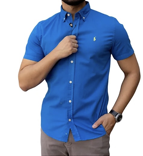 Camisa Ralph Lauren Cor Azul Bic Sarja