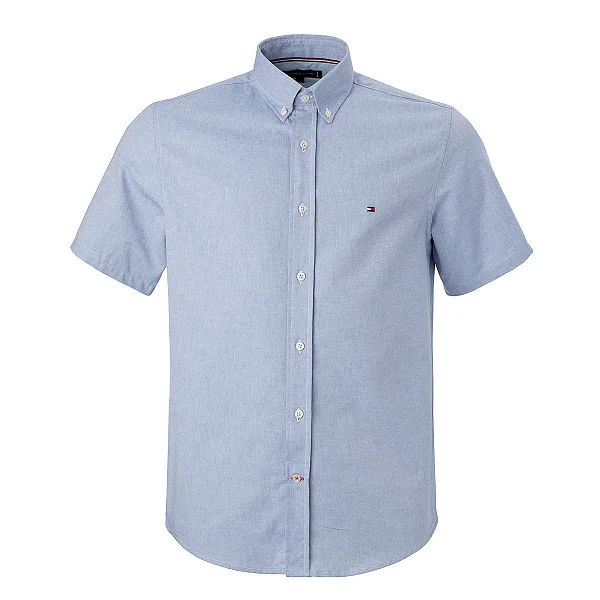 Camisa Tommy Hilfiger Masculina Manga Curta Oxford Cor Azul