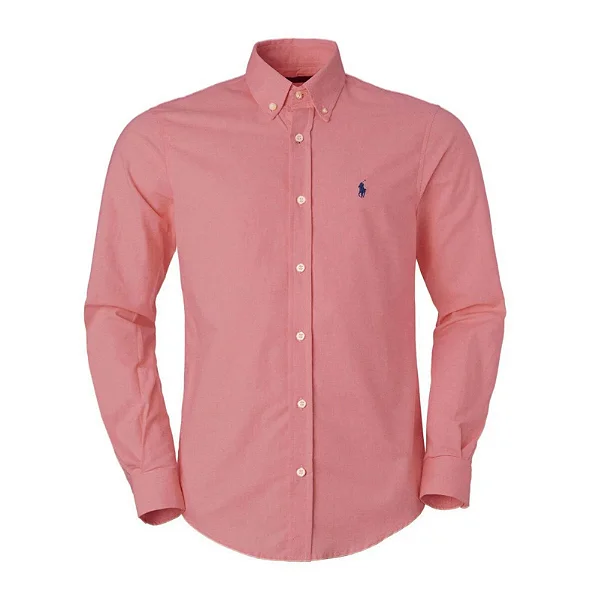 Camisa Ralph Lauren Masculina Custom fit Oxford Cor Goiaba