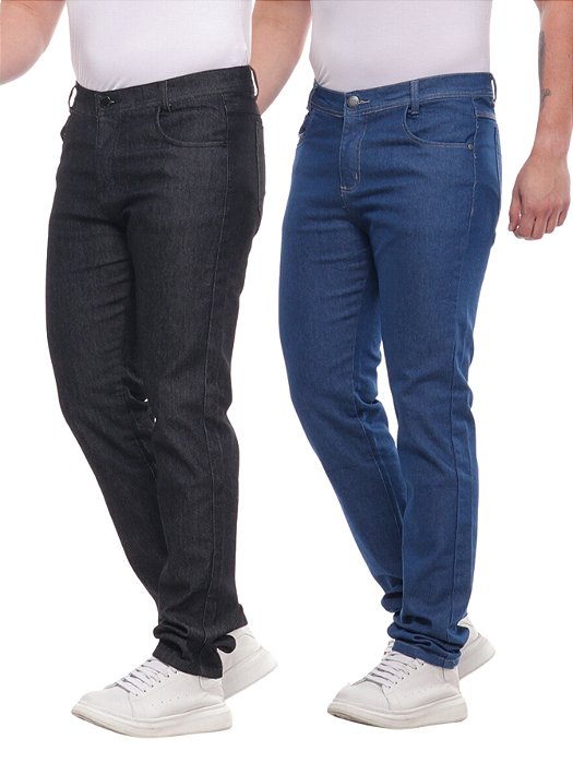 KIT 2 Calça Jeans Masculina Slim Jeans Preto e Médio