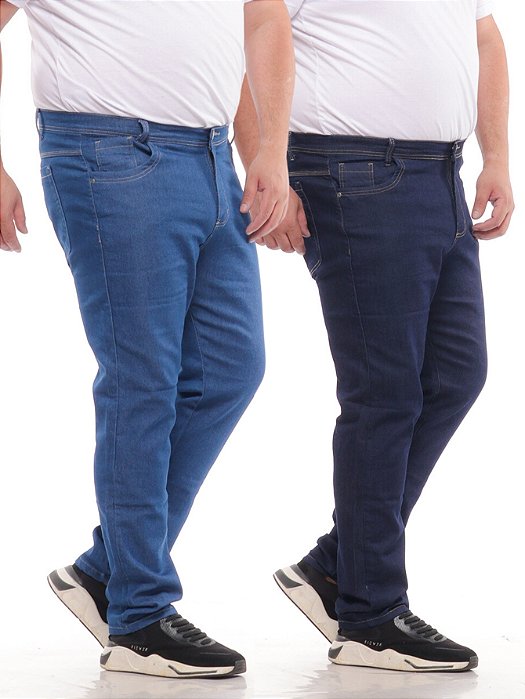 KIT 2 Calça Plus Size Masculina Slim Jeans Escuro e Médio