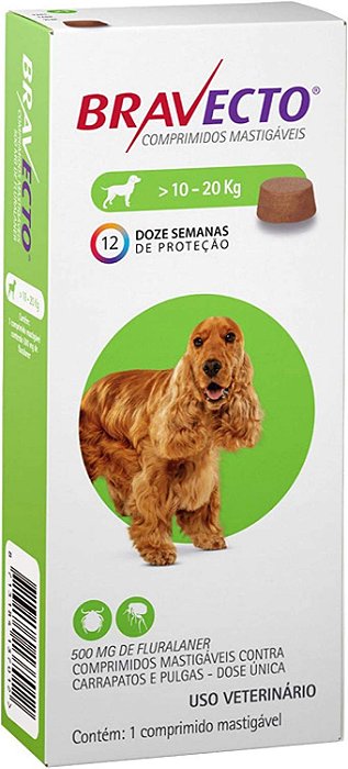 Bravecto para cães de 10 a 20kg 500mg Antipulgas e Carrapatos MSD - Pet  Family - Loja de Produtos para animais de estimação