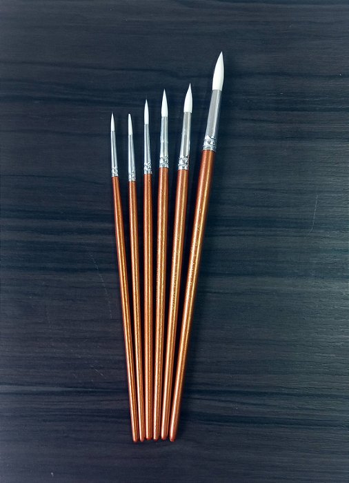 Conjunto de 06 pincéis tamanhos diversos cerdas macias