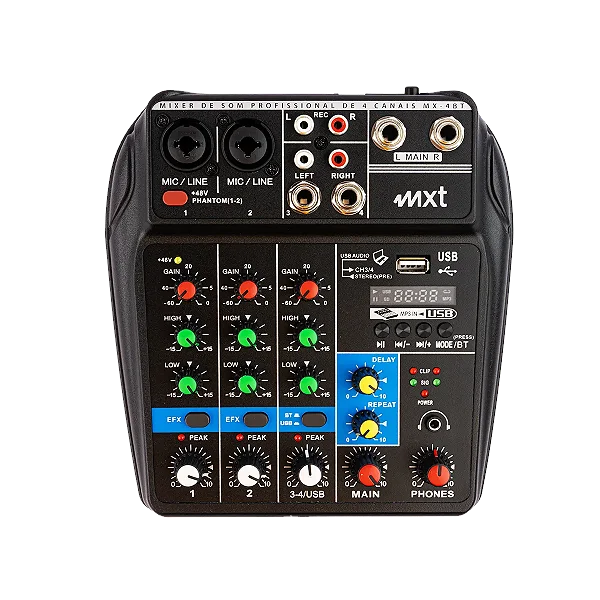 Mesa de Som MXT MX-4BT 4 Canais c/ Bluetooth, USB e Efeitos