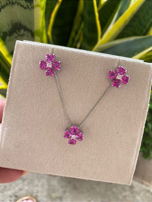 conjunto flor diamond safira pink lea