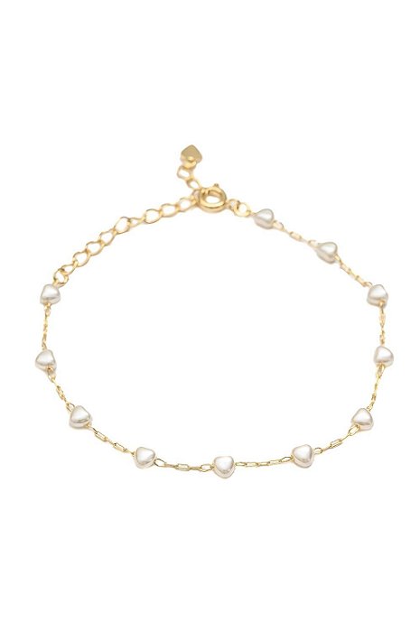 Pulseira Coração de Perólas Shell com Banho em Ouro 18k