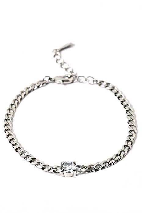Pulseira Feminina Elos e Pontos de Luz Banhada em Ródio Branco
