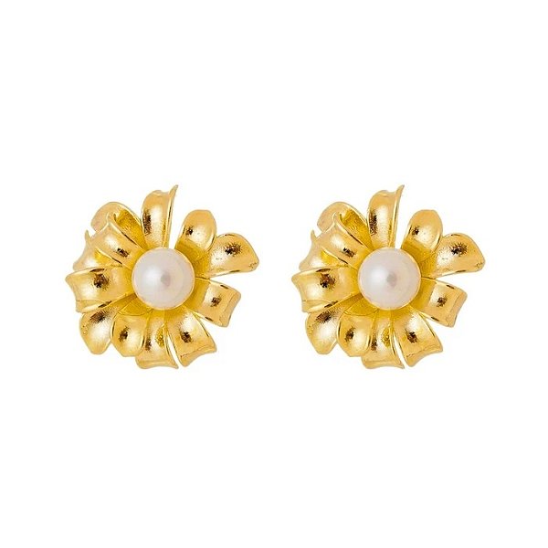 BRINCO VANESSA FLOR PEROLA GOLD