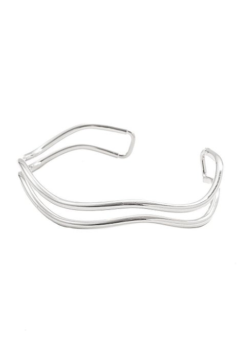 Bracelete Duplo Ondas com Banho em Ródio Branco