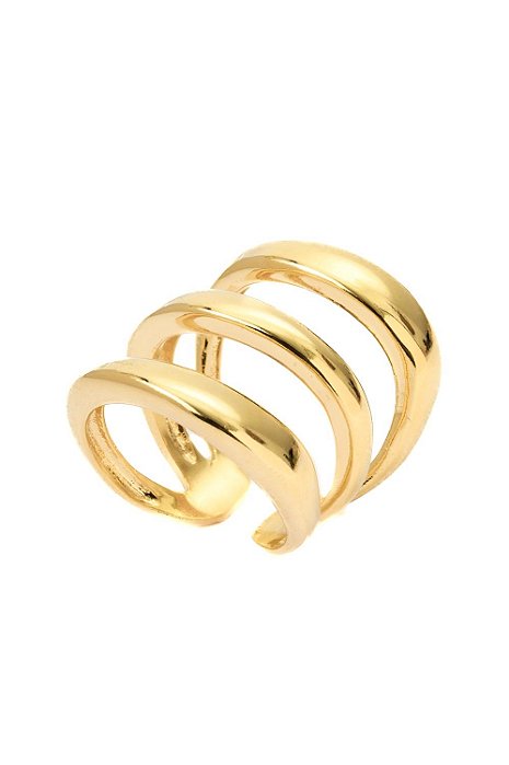 Anel Três Garras Regulável com Banho em Ouro 18k