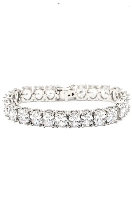 Pulseira Riviera Feminina Oval Banhada em Ródio Branco