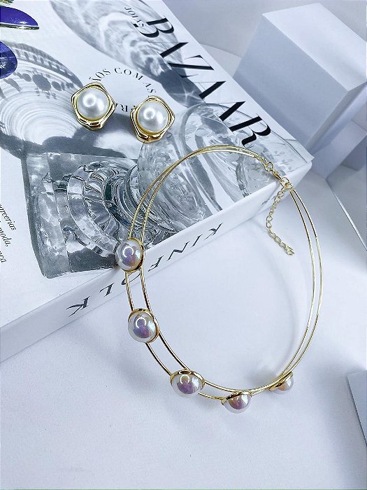 CONJUNTO DOUBLE HOOPS PEROLA GOLD