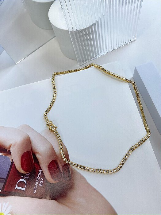 COLAR CHOKER ZIRCONIA GOLD LYRA